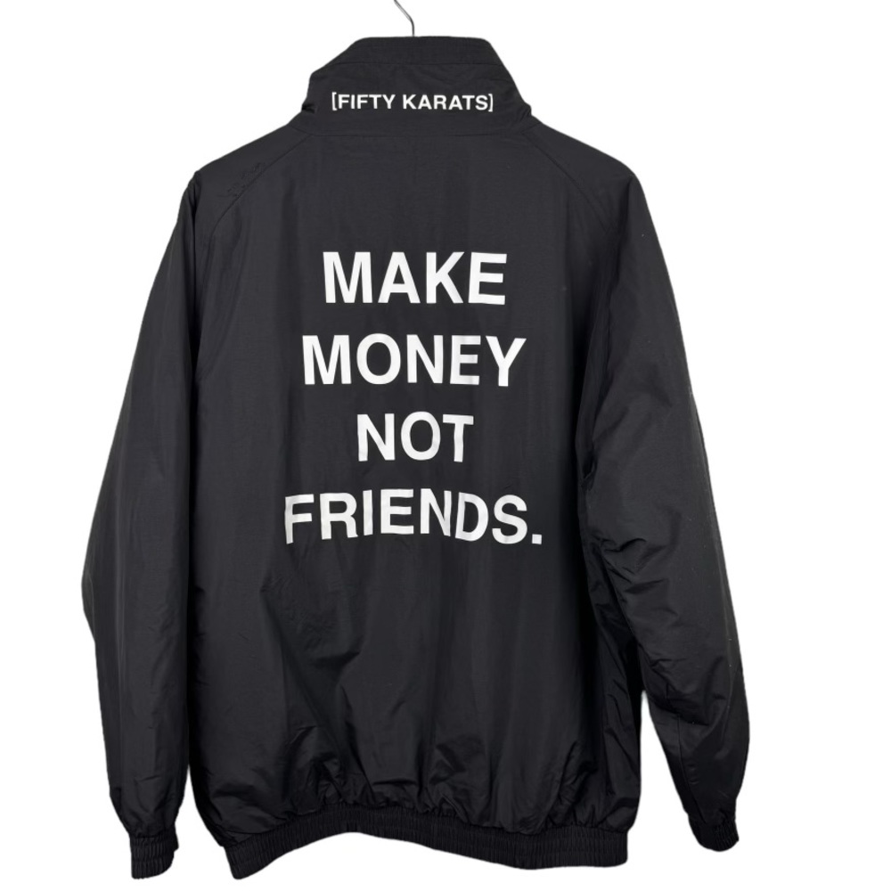 Harriton Jacket Mens Medium Fifty Karats Make Money Not Friends Full Zip Black - Picture 1 of 8